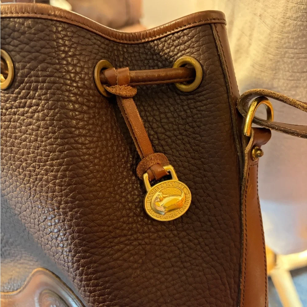 Vintage Dooney & Bourke Brown Pebbled Leather Bucket Bag